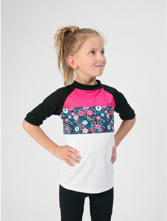 IceDress Drexiss dětské funkční CoolMax triko STRIPE - TINY FLOWERS krátký rukáv