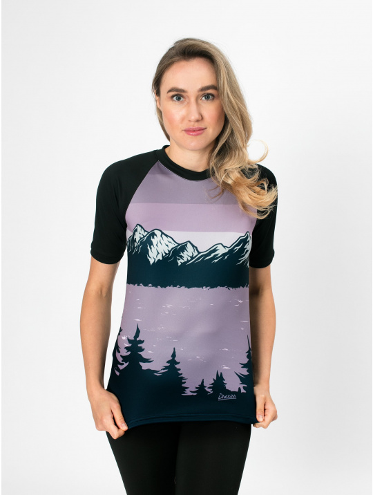 IceDress Drexiss dámské funkční CoolMax tričko MOUNTAINS - VIOLET krátký rukáv