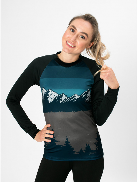 IceDress Drexiss dámské funkční CoolMax tričko MOUNTAINS - PETROL dlouhý rukáv