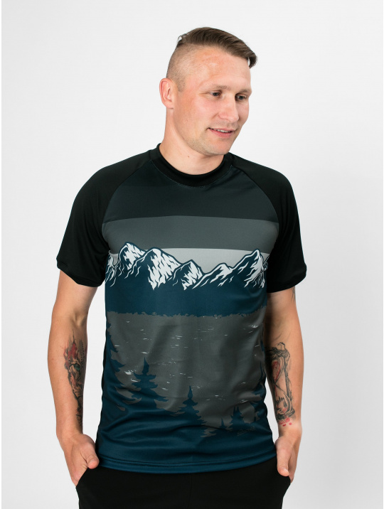 IceDress Drexiss pánské funkční triko CoolMax MOUNTAINS - GREY krátký rukáv