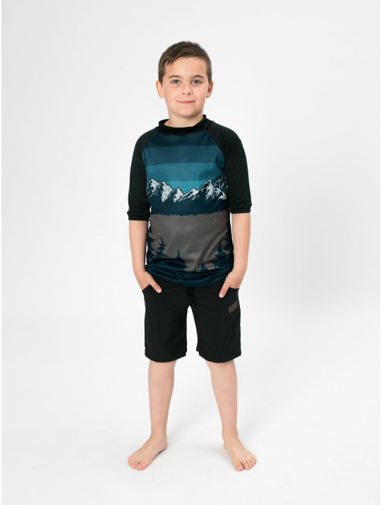 IceDress Drexiss dětské funkční CoolMax triko MOUNTAINS - PETROL krátký rukáv