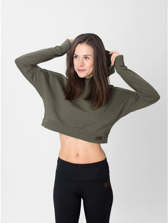 IceDress Drexiss dámská crop top mikina YAYA LONG - DARK KHAKI