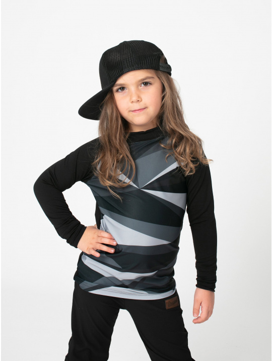 IceDress Drexiss dětské funkční CoolMax triko SHAPES BLACK dlouhý rukáv