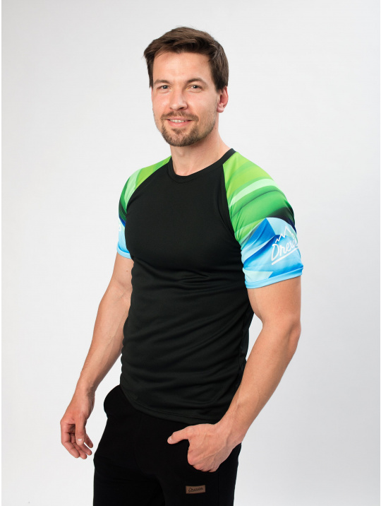 IceDress Drexiss pánské funkční triko CoolMax SHAPES - GREEN BLUE krátký rukáv